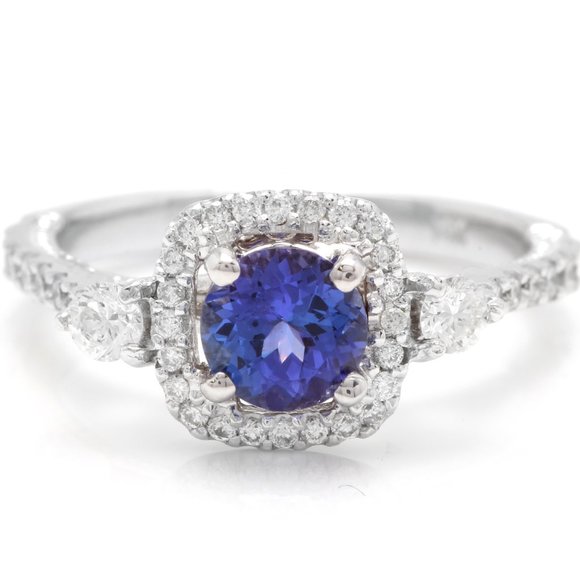 1.60 Ct Tanzanite & Diamond 14KW Gold Ring